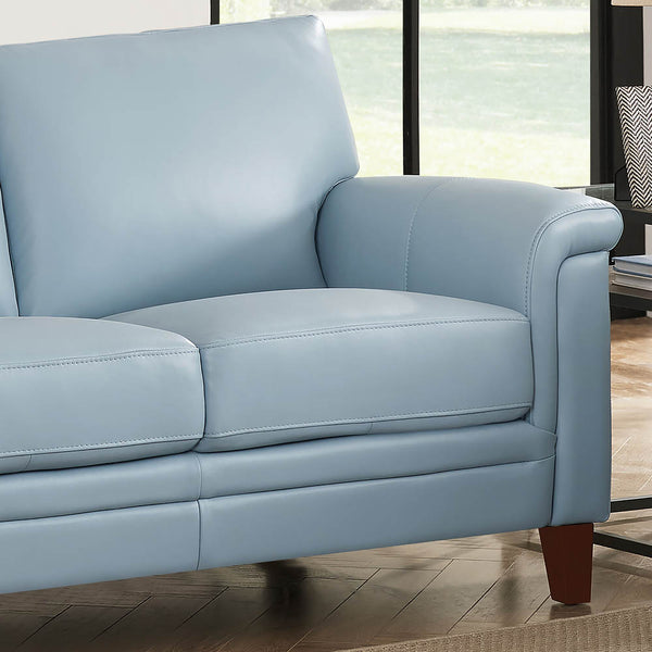 English Elm Westcott Leather Loveseat with Top-Grain Leather, Goose Down Comfort, Pocketed Coils, Durable Frame Blue B2705P211452