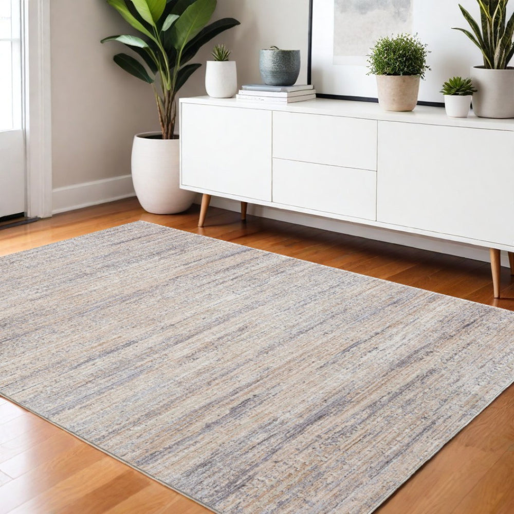 HomeRoots 4' Beige and Gray Striped Area Rug - Stylish, Durable, Stain-Resistant Design for High-Traffic Areas 4' X 6' 515884