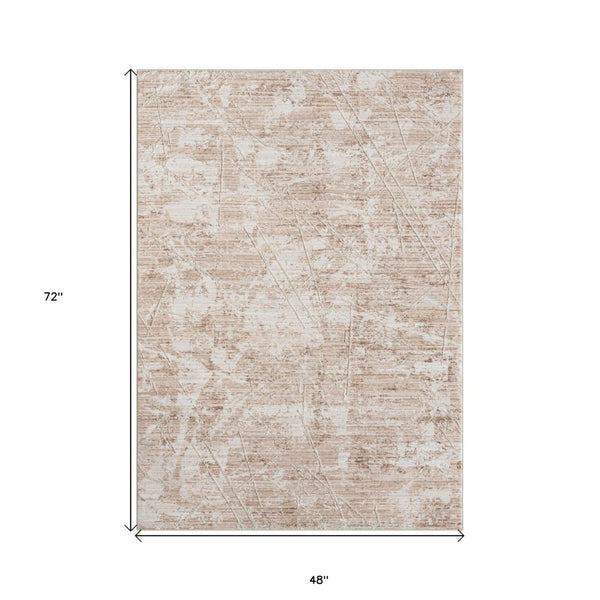 HomeRoots 4' Beige Abstract Area Rug - Contemporary Artistry for Living Rooms, Bedrooms, and Dining Spaces 4' X 6' 515888