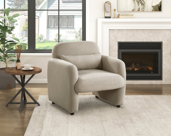 English Elm Contemporary Bouclé Accent Chair with Plywood Frame, Foam over Pocket Coils, Plush Pillow, 300lb Capacity taupe 30 L x 24.5 W x 24.5 H B011P308555