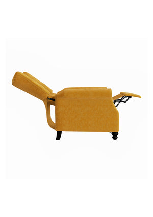 The Canary Prolounger Push Back Recliner In Mustard Yellow Velvet — Tufted Roll Arms, Espresso Legs, Cozy Support