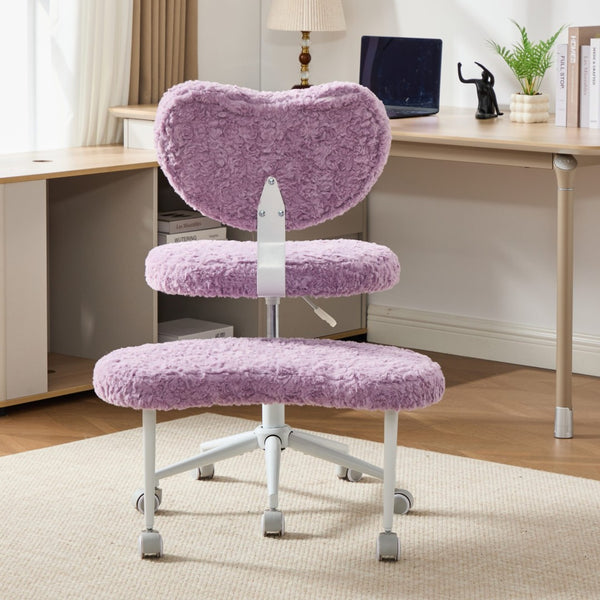 English Elm Artificial Rabbit Hair Cross Legged Desk Chair with Lumbar Support and Swivel Footrest Violet W1143P403572