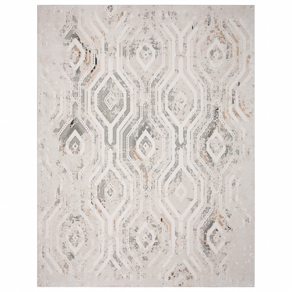 Homeroots 9' X 12' Cream Abstract Distressed Area Rug  Polyester 515906