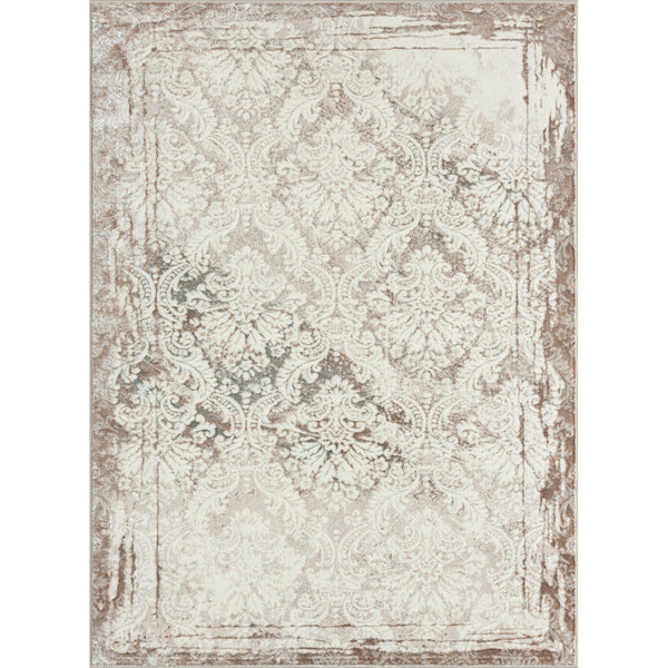 Homeroots 8' X 10' Cream Damask Stain Resistant Area Rug  Polyester 515908