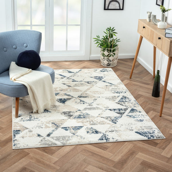 HomeRoots 8' Ivory Geometric Area Rug – Modern Turkish Design with High-Low Texture for Cozy Living Spaces 8' X 10' 515912