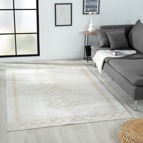 HomeRoots 8' Cream Diamond Area Rug - Timeless Design for Cozy Living Spaces, Soft and Durable Foundation 8' X 10' 515922