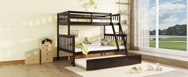 English Elm Twin Over Full Bunk Bed With Trundle - Convertible, Detachable Design In Espresso Finish, Space-Saving W504S00188-GIGA
