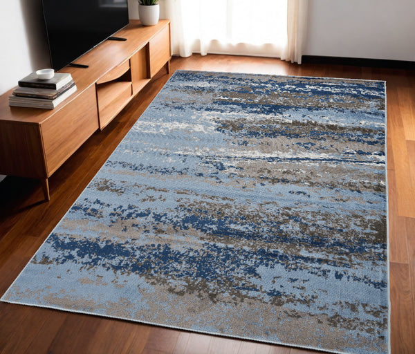 Homeroots 5' X 7' Blue Abstract Area Rug  Jute 515929