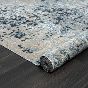 Homeroots 8' X 10' Blue Abstract Distressed Washable Area Rug  Polyester 515935