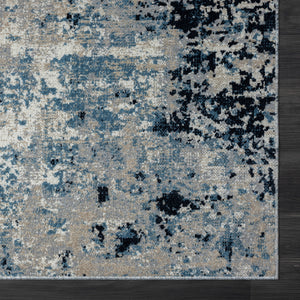 Homeroots 8' X 10' Blue Abstract Distressed Washable Area Rug  Polyester 515935