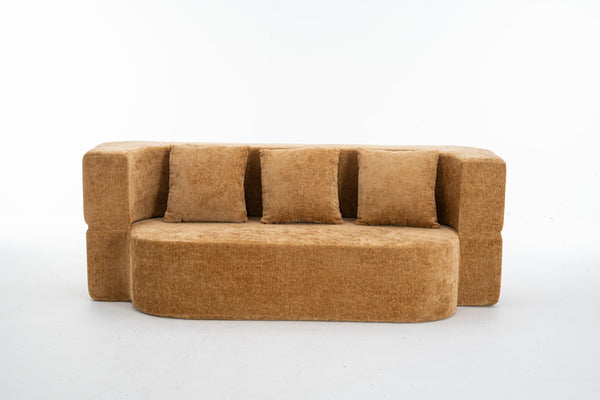 English Elm 3 Seater Convertible Sofa Bed with Chenille Upholstery and High-Density Sponge for Superior Comfort and Support Camel T3903P379833