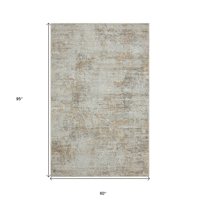 Gray Damask Area Rug with High Low Pile Vintage Look Turkish Crafted for Any Room