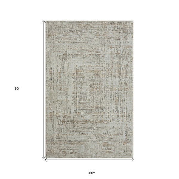 Beige Abstract High Low Pile Area Rug Turkish Crafted with Distressed Artisan Finish for Homes