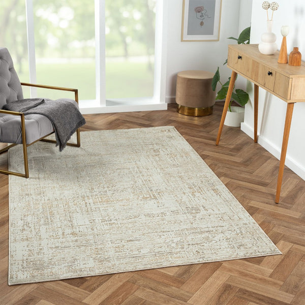 HomeRoots 9' Beige Abstract Distressed Area Rug - Luxurious Turkish Craftsmanship for Modern Home Decor 9' X 12' 515953