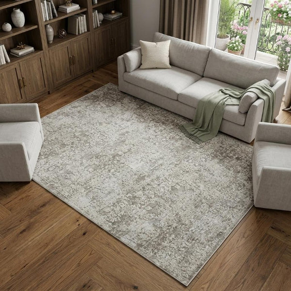 Gray Abstract Distressed Area Rug Turkish Crafted High-low Pile for Modern Living Rooms