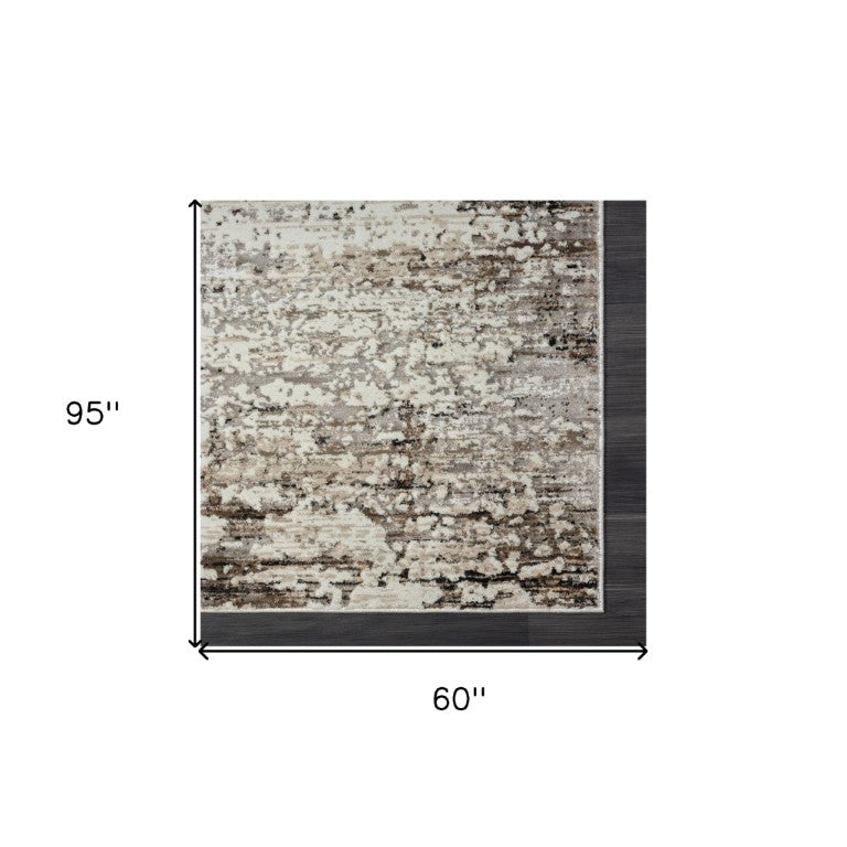 HomeRoots 5 X 8 Beige Abstract High-low Pile Area Rug Turkish Distressed Modern Living Room 515959