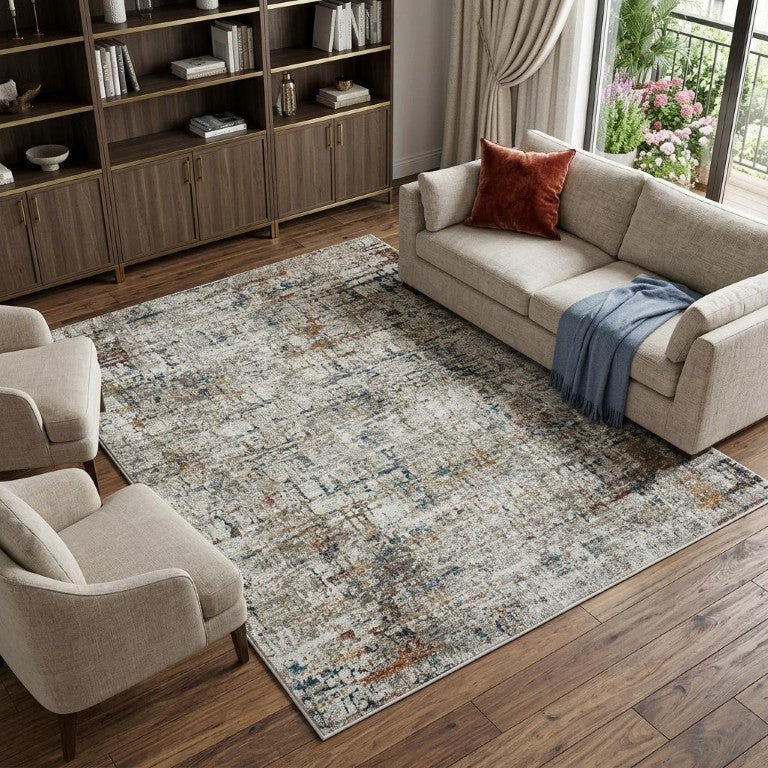 HomeRoots 8 X 10 Gray Abstract Turkish Area Rug with High-low Pile for Living Rooms 515972