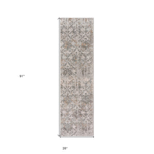 Homeroots 8' Cream Abstract Distressed Runner Rug  Polyester 515985