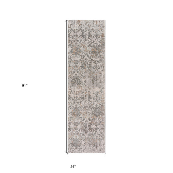 Homeroots 8' Cream Abstract Distressed Runner Rug  Polyester 515985
