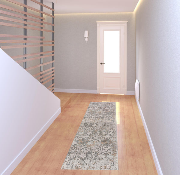 Homeroots 8' Cream Abstract Distressed Runner Rug  Polyester 515985