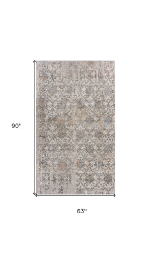 Homeroots 5' X 8' Cream Abstract Distressed Area Rug  Polyester 515986