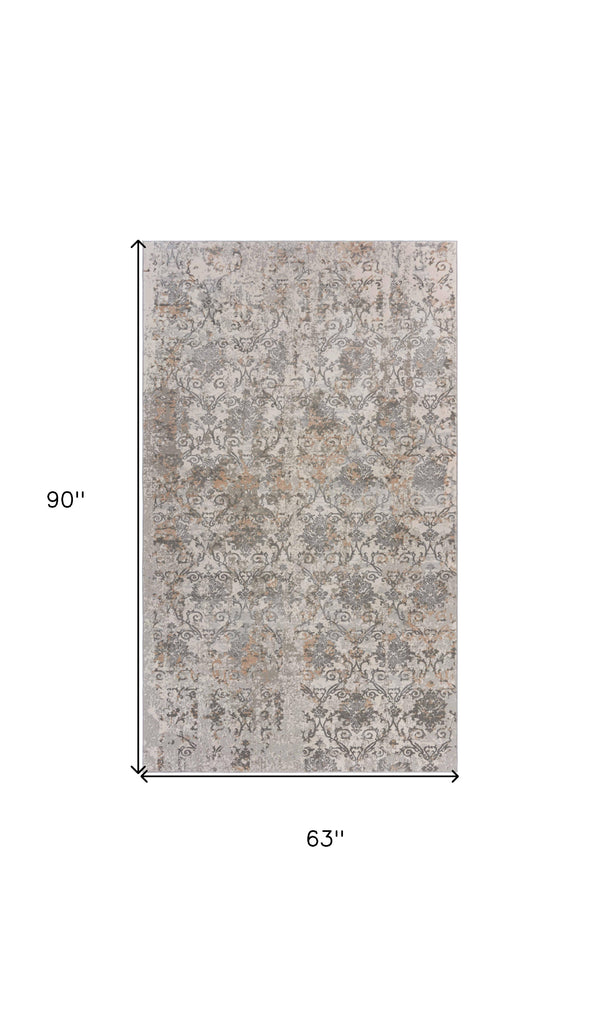 Homeroots 5' X 8' Cream Abstract Distressed Area Rug  Polyester 515986