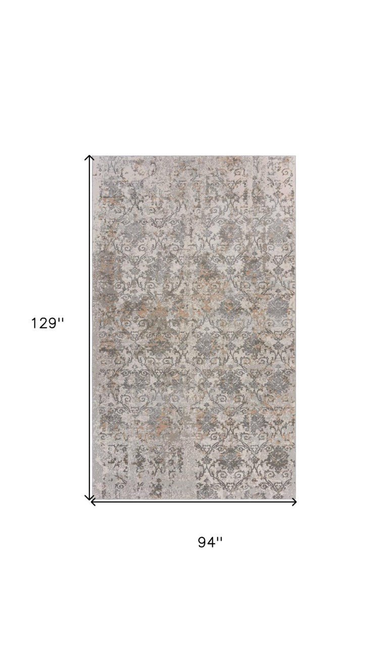 Cream Abstract Distressed Machine Woven Low Pile Area Rug for Living Room and Bedroom