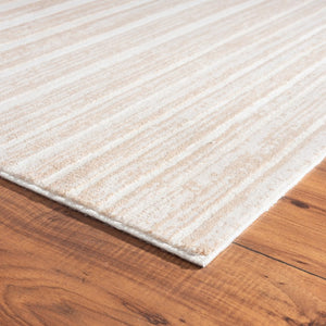 5x8 Beige Abstract Power Loomed Area Rug with High Low Pile for Living Rooms