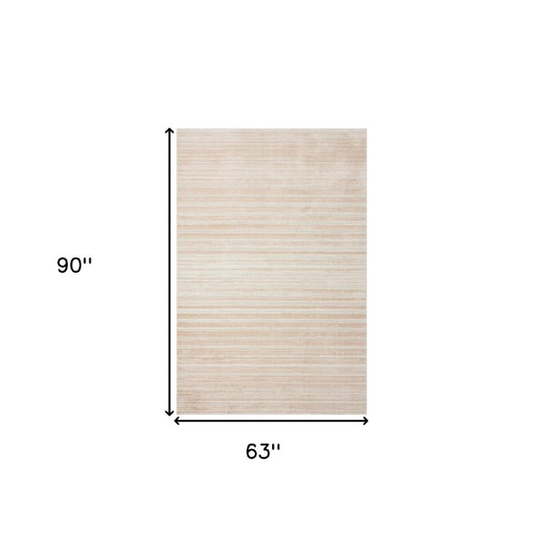 5x8 Beige Abstract Power Loomed Area Rug with High Low Pile for Living Rooms