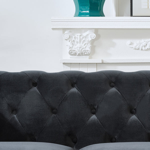 English Elm 67"Chesterfield Velvet 2-Seater Sofa with Nailhead Trim, Roll Arms, Hardwood Frame, Luxurious Comfort Black W3373S00011