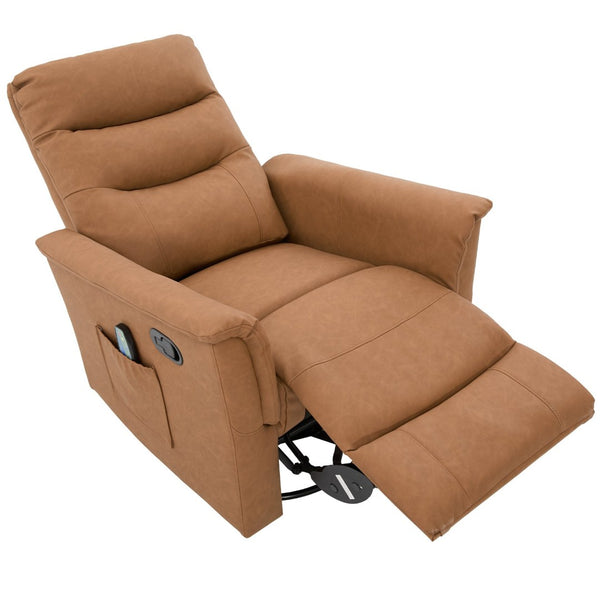 English Elm Manual Recliner Swivel Rocker Boucle Chair with 8-point Massage for Nursery or Living Room Brown N763P363763D