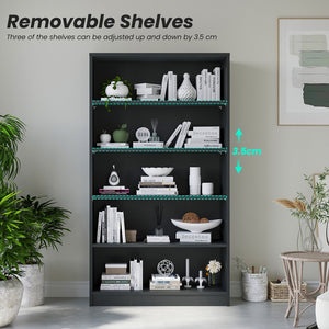English Elm 5 Shelf Modern Wood Bookshelf - 60" Tall Black Bookcase, 105 lb Shelves, Tip‑Over Safe, Waterproof Durable Organizer T3623P379673
