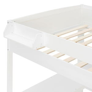 English Elm Full Size Loft Bed with Rotating Desk Led Lighting Sofa and Bookshelf Storage White LT000200AAK