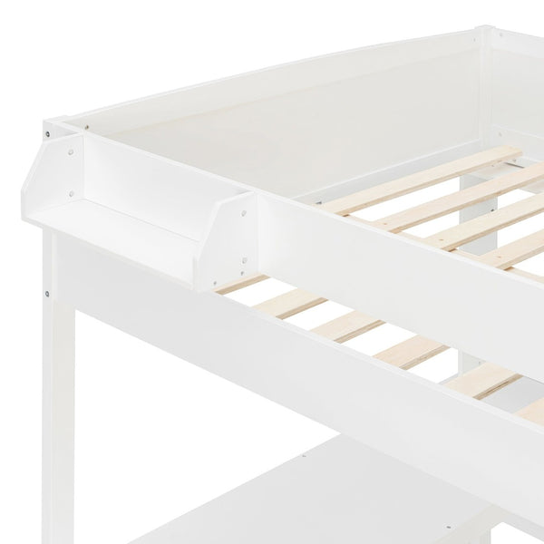 English Elm Full Size Loft Bed with Rotating Desk Led Lighting Sofa and Bookshelf Storage White LT000200AAK