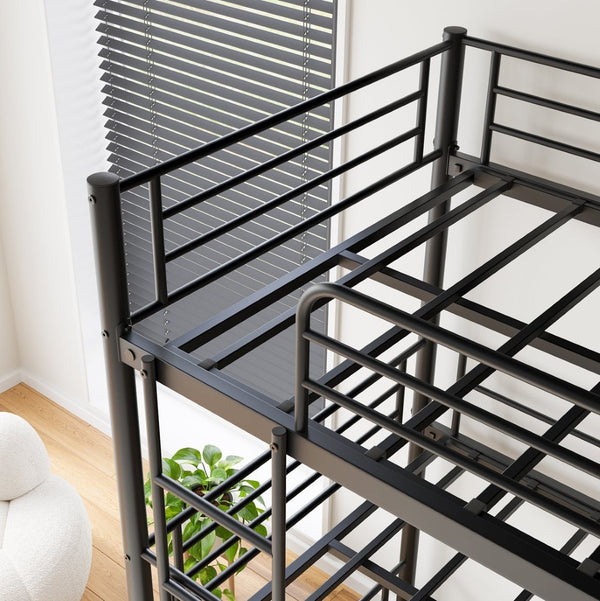 English Elm Triple Twin Metal Bunk Bed with Dual Ladders and Guardrails for Shared Rooms W840S00004