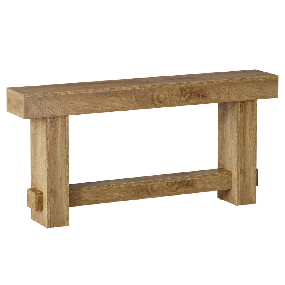 English Elm Hall Console Table Industrial Rustic Two Tier Wood Tone Metal Frame Entryway Sofa T3971P456365
