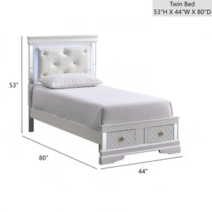 English Elm Verona Twin Bed With Jeweled Headboard, Led Lighting & Storage Drawers - Elegant Pearl White Design B078S00643-GIGA