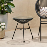 Christopher Knight Home® - Noble House - Nusa Outdoor Modern Faux Rattan Side Table with Tempered Glass Top