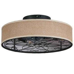 English Elm 20 20-Inch Caged Flush Mount Ceiling Fan with LED Lights, Bladeless Fabric Shade, Remote, DC Quiet W1340P343837
