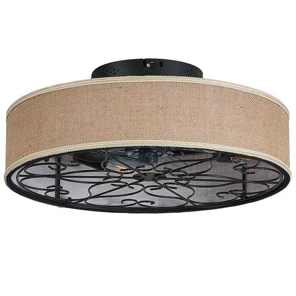 English Elm 20 20-Inch Caged Flush Mount Ceiling Fan with LED Lights, Bladeless Fabric Shade, Remote, DC Quiet W1340P343837