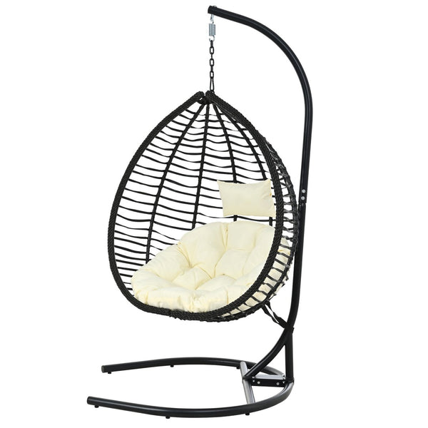 English Elm U_style Wicker Egg Swing Chair with Iron Stand Foldable Hanging Seat for Porch Balcony N711P389502A