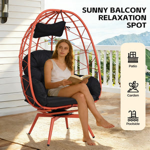 English Elm Oversized Swivel Wicker Egg Chair with Plush Cushions for Patio or Indoor Lounge T5880P501014