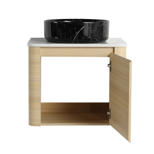 English Elm 24'' Wall-Mounted Bathroom Vanity With Artistic Ceramic Sink, Soft-Close Door & Space-Saving Design W999S00461