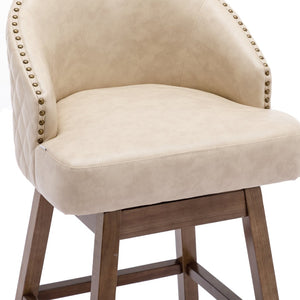 English Elm United We Win Quilted Microsuede Swivel Barstool with Wood Legs and Gold Rivet Trim Apricot W1568P361708