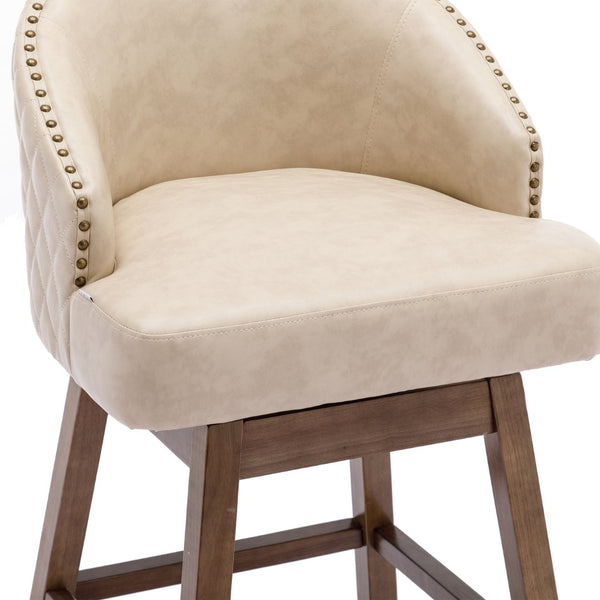 English Elm United We Win Quilted Microsuede Swivel Barstool with Wood Legs and Gold Rivet Trim Apricot W1568P361708