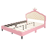 English Elm Full Size Lovely Crown Fantasy Pu Leather Princess Bed With Tufted Headboard, Pink+Cream