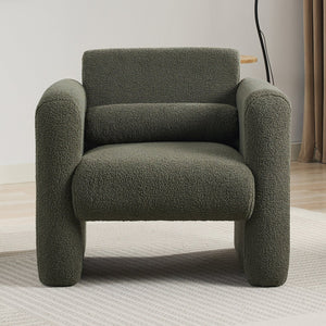 English Elm Modern Accent Chair Breathable Sherpa Upholstered Reading Armchair with Plush Cushion and Lumbar Support Seaweed Green 30 L x 25.75 W x 22.76 H WF325072AAG