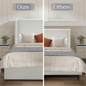 English Elm Caron Upholstered Wingback Bed - 54" High Headboard, Minimalist Design, Textured Ivory Chenille, Easy Assembly B083P340880