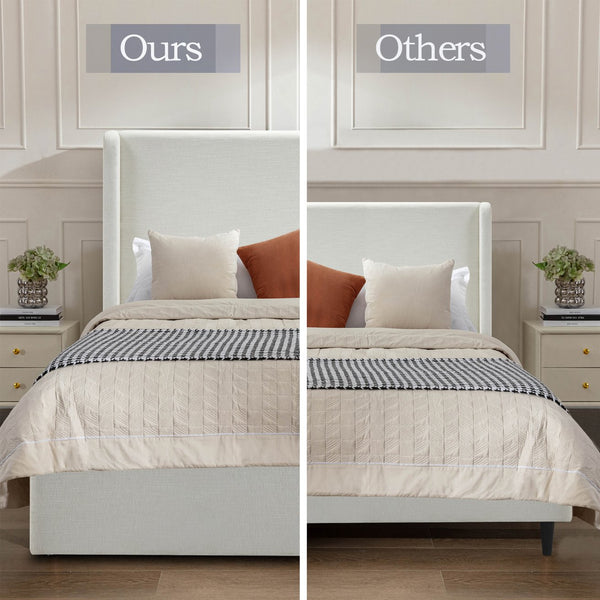 English Elm Caron Upholstered Wingback Bed - 54" High Headboard, Minimalist Design, Textured Ivory Chenille, Easy Assembly B083P340880