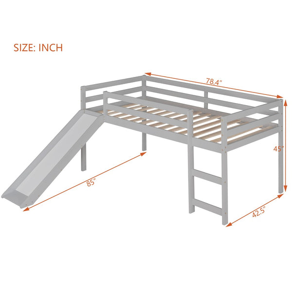 English Elm Loft Bed with Built-in Slide Solid Pine Twin Frame for Kids Bedroom Play N708P360093E